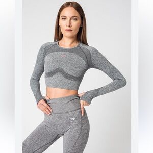 Gymshark NEW Charcoal Marl Ruby Pink Flex Long Sleeve Crop Workout Top Medium